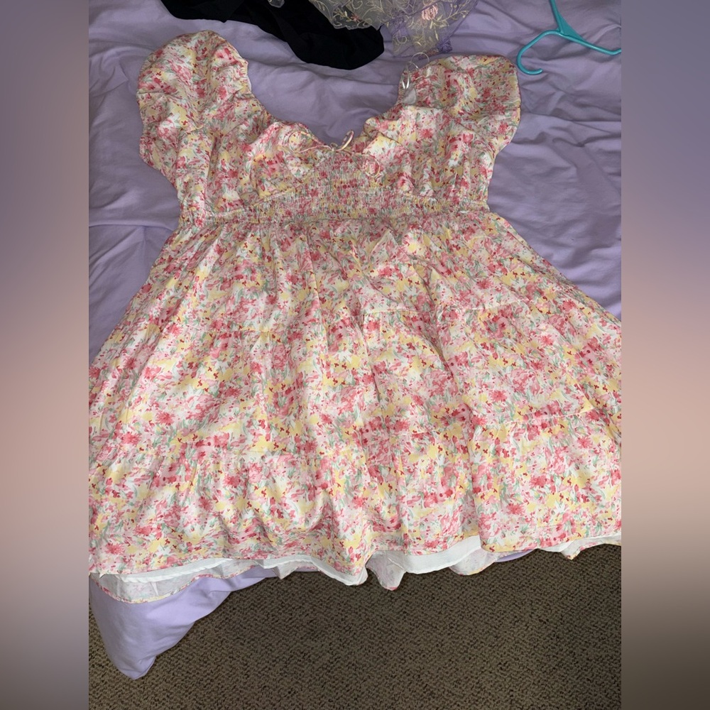 ARULA Floral Mini Dress in Pink and White